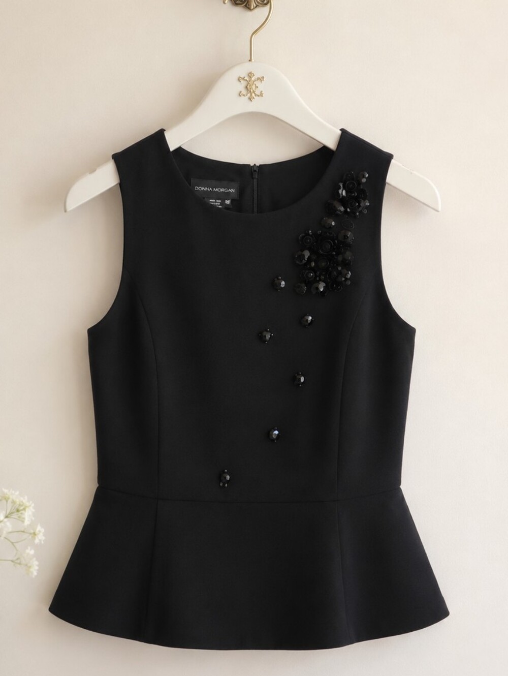 Donna Morgan Black Sleeveless Top with Floral Sequins Detail Size 14 - Picture 2 of 5